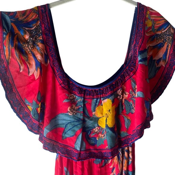 Flying Tomato Maxi Dress Womens S Red Floral Sleeveless Tropical Beach Resort Pa - Picture 4 of 9